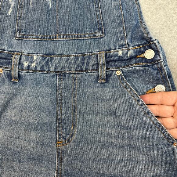 Wild Fable Short Overalls WMNS XS Medium Wash Distressed Denim Jean Bibs Shorts - Picture 2 of 8